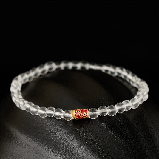 Clear Quartz Koi Fish Bracelet - koi fish yin-yang symbol card, luck prosperity wealth success