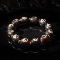 Tibetan Dzi Bead Agate Yin Yang Bracelet | Wealth & Protection
