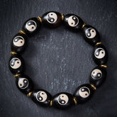 Tibetan Dzi Bead Agate Yin Yang Bracelet | Wealth & Protection