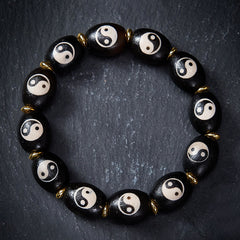 Tibetan Dzi Bead Agate Yin Yang Bracelet | Wealth & Protection