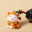 Carved Wood Cat Keychain - Orange tabby cat with jade beads and flower, keychain accessory