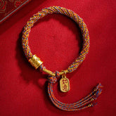 Multicolored Tibetan Om Mani Padme Hum Ruyi Braided Bracelet – Tri-color braid with Ruyi charm, lucky bracelet