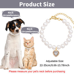 Pearl & Rhinestone Pet Collar Princess Style Crystal Heart Pendant for Cats Dogs
