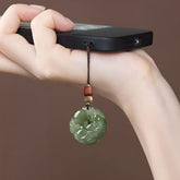 Ancient Style Pixiu Phone Strap & Keychain – Phone Charm / Green, front view, lucky charm