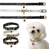 Adjustable PU Leather Dog Collar – White (Purple Heart), image 1, amulet necklace