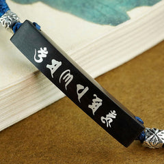 Ebony Wood Silver Inlaid Om Mani Padme Hum Protection Bracelet | Wisdom & Calm