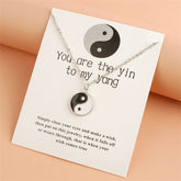 Yin Yang Pendant Necklace - Draped on gift card with romantic quote, yin yang couple jewelry
