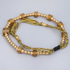 Tibetan Gold Om Mani Padme Hum Bracelet – Curved gold beaded design with antique finish, prayer beads