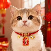 Gold Red New Year Collar for Cats & Dogs with Fortune Charm Pet Necklace Decor