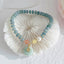 Hetian Jade Pearl Fu Gourd Money Bag Bracelet – Blue jade bead bracelet with pearl and Fu charm on shell, luck jewelry