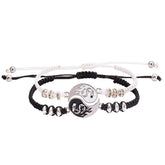Yin Yang Dragon Couple Bracelet – Black white cord pair with interlocking dragon pendants, Balance