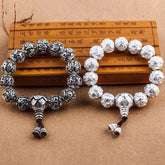 Om Mani Padme Hum Bracelet – Oxidized and polished silver duo on bamboo slips, carved mantra