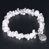 Natural White Crystal Lotus Bracelet – Clear quartz chip beads with lotus charm, healing jewelry