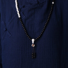 Ebony Yin Yang Protection Mala - prayer beads worn with traditional collar, zen mala necklace