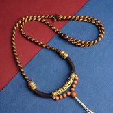 Tibetan King Kong Knot Prayer Wheel Necklace – braided cord with gold filigree pendant and tassel, spiritual jewelry
