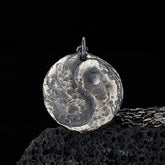 Sterling Silver Yin Yang Necklace – Hammered texture pendant on oxidized chain, volcanic rock display