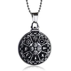 Collier pendentif en acier titane Feng Shui Bagua des Neuf Palais et des Douze Signes du Zodiaque