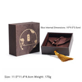 Vintage Lotus Tassel Jewelry Storage Box - brown open box with gold lotus foil and burgundy velvet, Heritage gift packaging