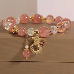 Natural Strawberry Quartz Crystal Money Bag Charm Positive Bracelet