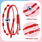 4Pcs Evil Eye Red String – Red macrame bracelet with blue nazar evil eye bead, adjustable knot closure