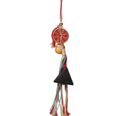 Agarwood Tai Sui talisman keychain with Bagua coin wooden gourd and colorful tassels on white