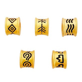 Five Elements Bracelet – five gold sand gold barrel beads with black elemental symbols on white, Tibetan charm beads