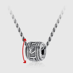 Tibetan Om Mani Padme Hum Pendant - Spinner pendant on white background, rotating bead feature, men talisman
