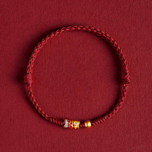925 Silver Koi Fish Braided Rope Bracelet – Koi Fish Dark Red(Wrist Circumference 14-18cm), image 1, healing bracelet