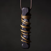 Ebony Wood Pendant Necklace – Wire wrapped dark stone on brown cord, artisan zen jewelry