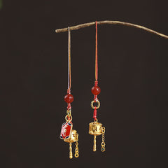 Prayer Wheel Phone Charm – Two charms hanging from wooden branch, Buddhist charm
