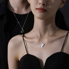 925 Sterling Silver Yin Yang Harmony Necklace Pendant – Couple wearing matching yin-yang pendants, dark background, relations