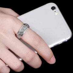 Swastika Copper Rotatable Ring – Worn on finger with smartphone, oxidized silver spinner ring, men's jewelry
