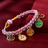 Tibetan Five God of Wealth Rope Bracelet – Purple Pink(Wrist Circumference 14-19cm), front view, healing bracelet