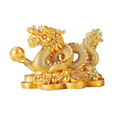 Dragon Copper Coin Decoration - Golden dragon holding pearl atop coin base, wealth symbol ornament