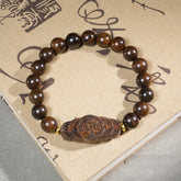 Exquisite Carved Agarwood Single Strand Bracelet - Handmade Buddhist Mala