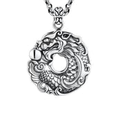 Koi Dragon Peace Buckle - front view of pendant with koi and dragon motif, wealth necklace