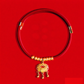 Longevity Lock Pet Collar - Red cord with gold longevity lock and ruyi cloud pattern with bells, lucky pet necklace