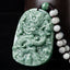 Chinese Zodiac Dragon Jade Necklace - Green jade dragon pendant with white jade bead strand on black, Luck