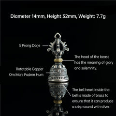 925 Silver Dorje Bell Vajra Om Mani Padme Hum Pendant | Enlightenment