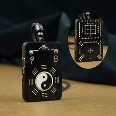 Yin Yang Amulet: Ebony and Silver Inlaid Taoist Talisman Necklace Pendant
