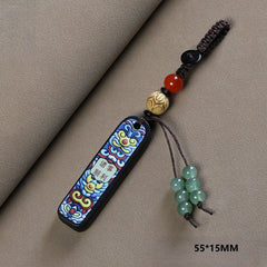 Chinese Style Painted Sandalwood 'Good Luck' Keychain & Phone Charm