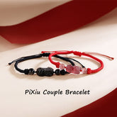 Silver Sheen Obsidian Bracelet – Black obsidian red strawberry quartz PiXiu couple set