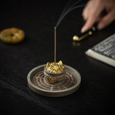 Treasure Bowl Bagua Incense Burner – Pixiu guardian on bagua base with rising smoke, ceramic incense holder
