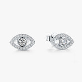 925 Sterling Silver Evil Eye Stud Earrings with Clear CZ Pavé and 925 Stamp, Front & Side