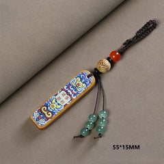 Chinese Style Painted Sandalwood 'Good Luck' Keychain & Phone Charm