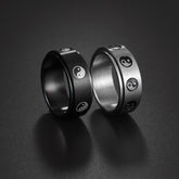 Yin Yang Titanium Steel Ring - Black spinner band with yin-yang engravings, titanium ring