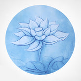 Lotus Mandala Yoga Mat – Blue watercolor lotus bloom with seed pod and lily pads, ink wash style, foldable mat