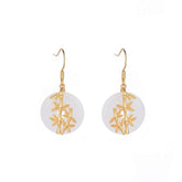 FengShui White Jade Fortune Earrings bamboo design white background