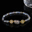 Moonstone Strawberry Quartz Tourmaline Bracelet – Moonstone beads with gold spacers and clear PiXiu on black, healing jewelry