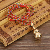 Tibetan Yin Yang Gourd Necklace - Gold gourd pendant on bamboo scroll with colorful cord, cultural pendant
